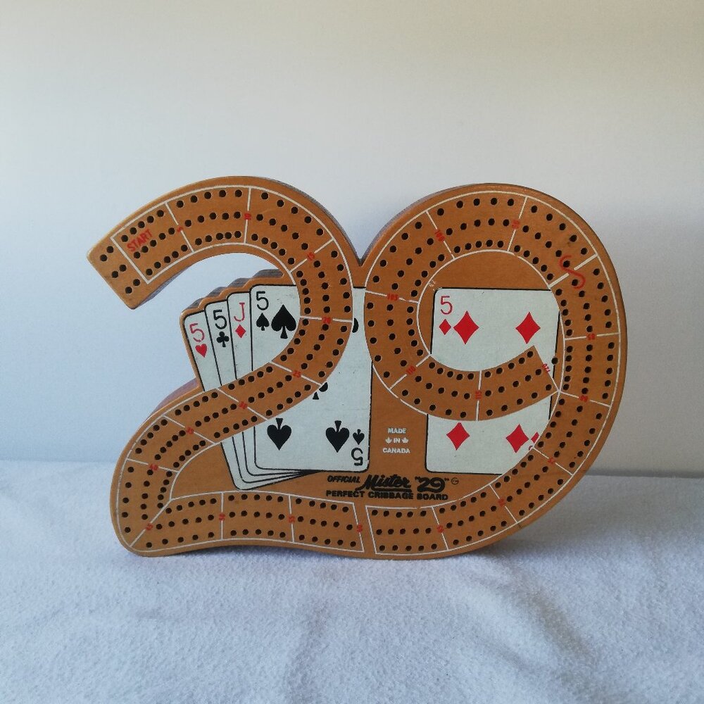 Vintage Wooden Mister 29 Cribbage Board with Cards & Pegs